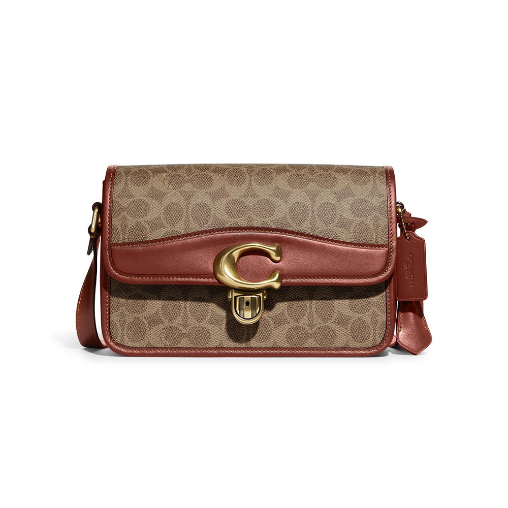 蔻驰经典标志帆布studio单肩包棕色