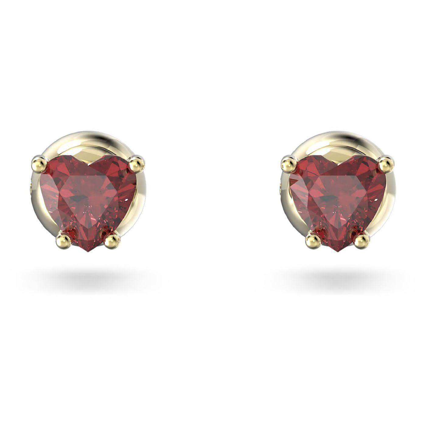 施华洛世 SWAROVSKI Stilla Stud Earrings Heart, Red, Gold-Tone Plated_免税价格_亿点免税