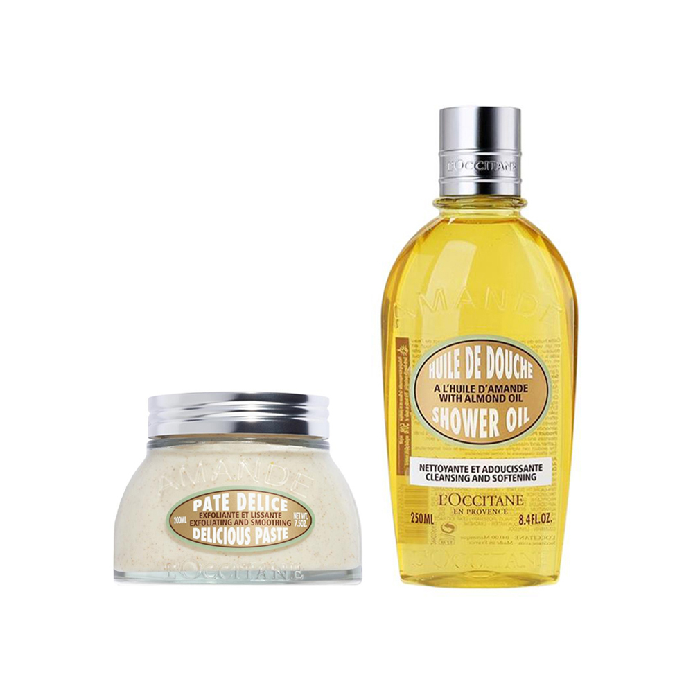 L'OCCITANE 欧舒丹 甜扁桃系列沐浴组合 甜扁桃紧致沐浴油 250ml+甜扁桃紧致磨砂膏 200ml