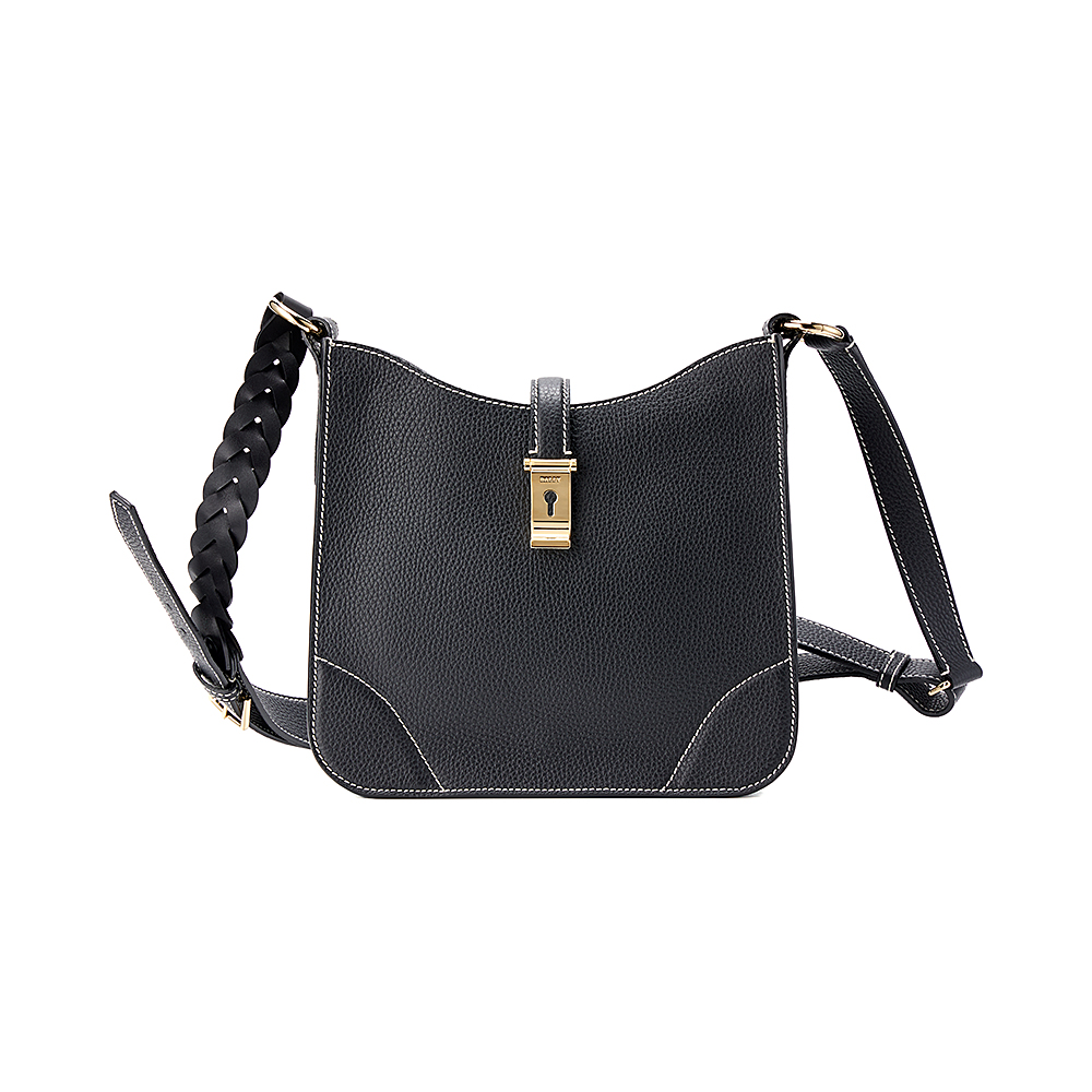 BALLY 巴利 LOCK ME系列Lavynia Small女士皮革腋下包 黑色
