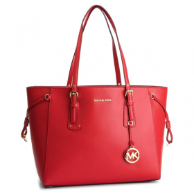 MICHAEL KORS 迈克·科尔斯 MK 女士VOYAGER系列西瓜红皮革十字纹中号手拎单肩包 红色 30H7GV6T8L BRIGHT RED