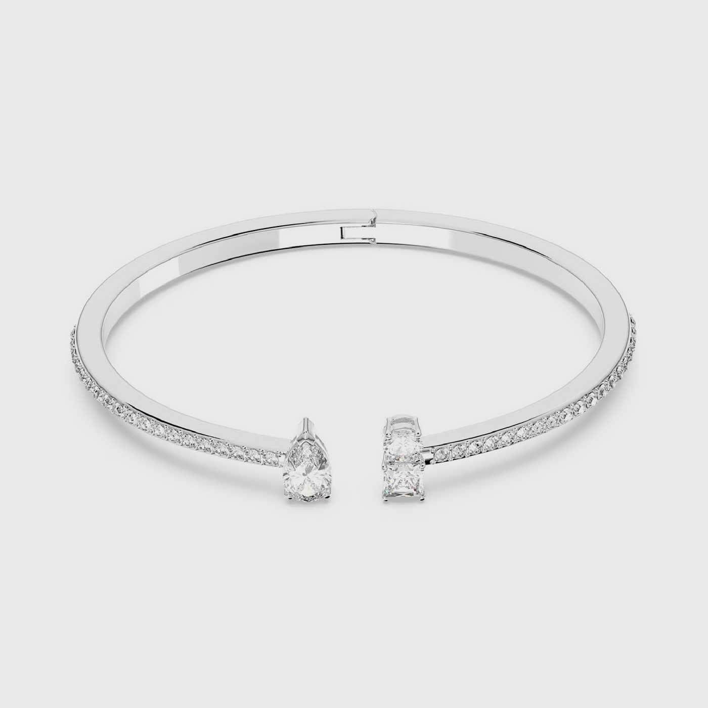 施华洛世 SWAROVSKI Attract cuff Mixed cuts, White, Rhodium plated Size M_免税价格_亿点免税