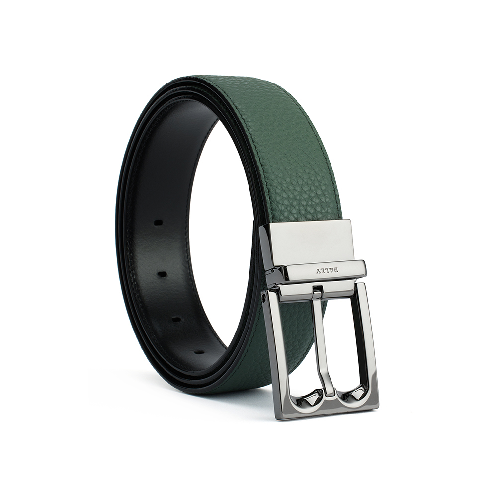 BALLY 巴利 DRESS系列35毫米可调节皮革腰带 黑/绿
