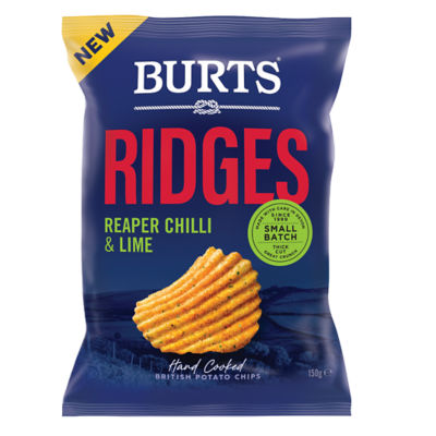 BURTS BRITISH HANDCOOKED POTATO RIDGES 150G - REAPER CHILLI & LIME GLUTEN FREE_免税价格_亿点免税