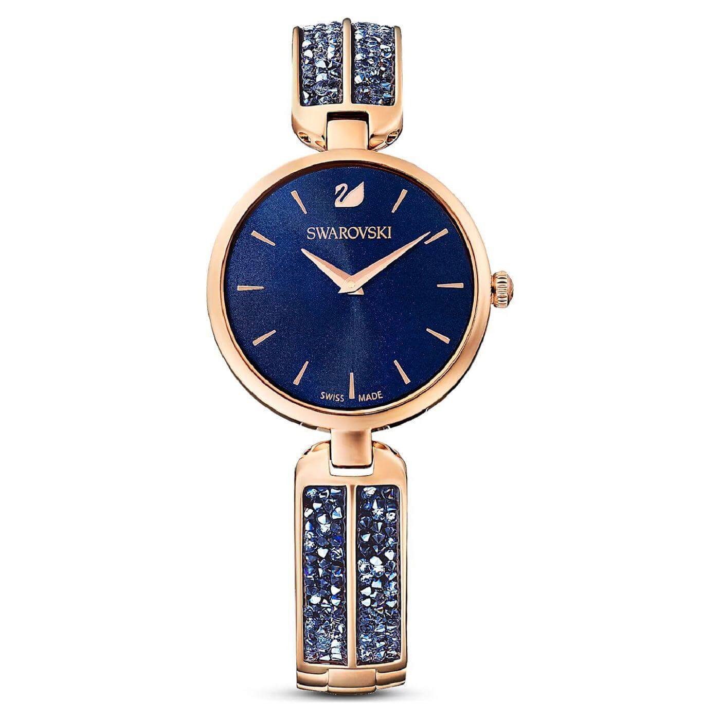施华洛世 SWAROVSKI (手表) Dream Rock Watch Swiss Made, Metal Bracelet, Blue,Rose Gold-Tone Finish