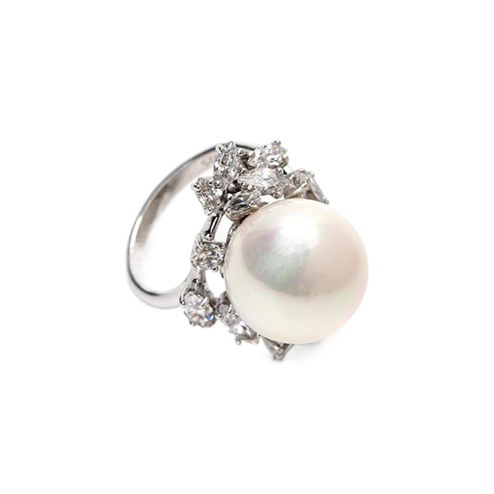 艾尔蒂 纯银镀铑戒指 珍珠/白色晶钻_免税价格_亿点免税