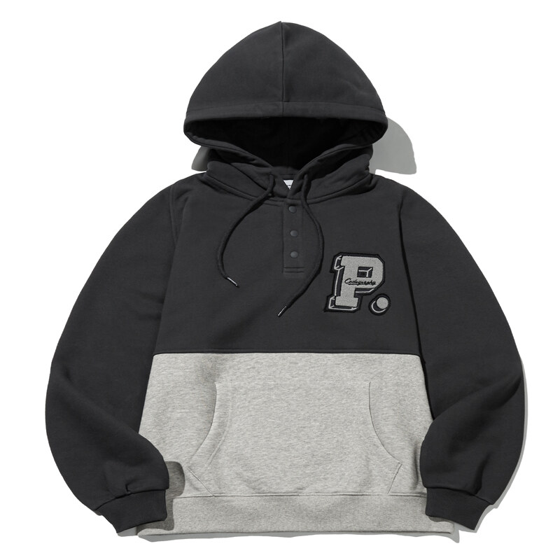 CODE GRAPHY Half-color bookle alphabet hoodie_Charcoal_S