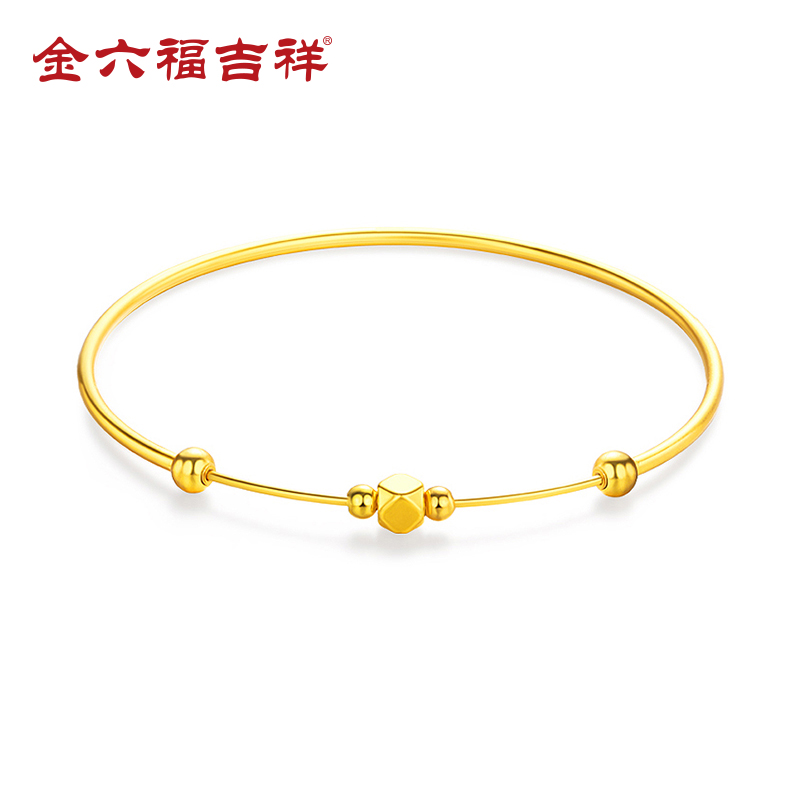 金六福吉祥一帆风顺s925银手镯足金装饰礼盒装送礼 规格:15g