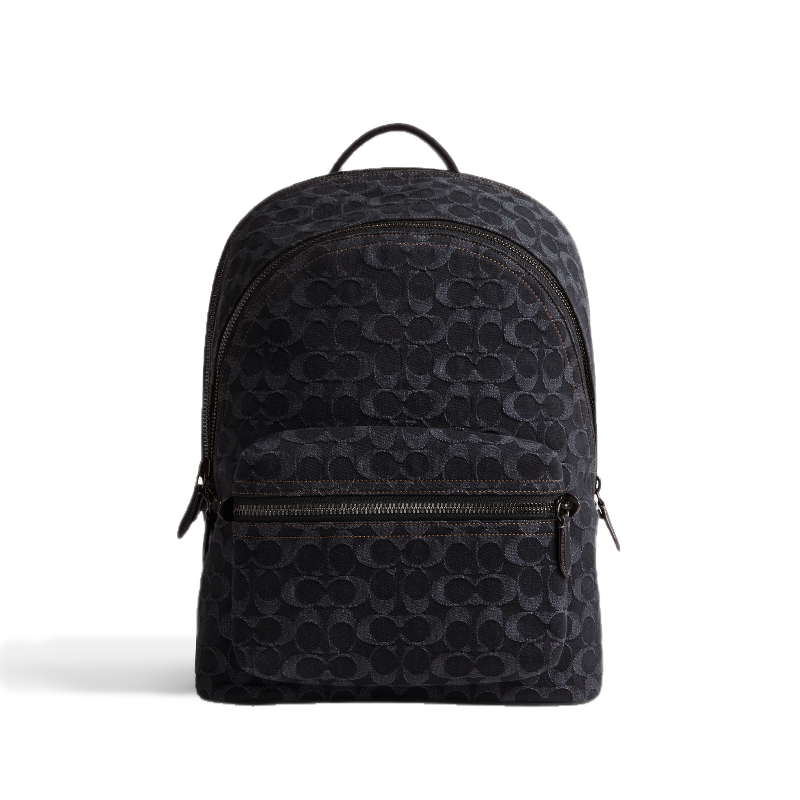 Coach 蔻驰经典标志丹宁布CHARTER双肩包 男士双肩背包CR762 DRJ 颜色: 黑色单宁色