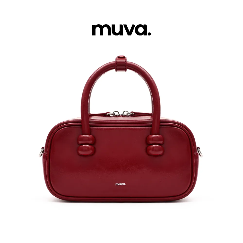 Muva Muva 波士顿包包 秋冬时尚百搭真皮手提包 派对红