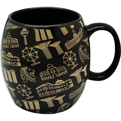 SINGAPORE WHITE MUG WITH NAVY BLUE MOTIF