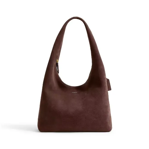 COACH 蔻驰PILLOW BROOKLYN 34号单肩包 牛剖层革 深巧克力色