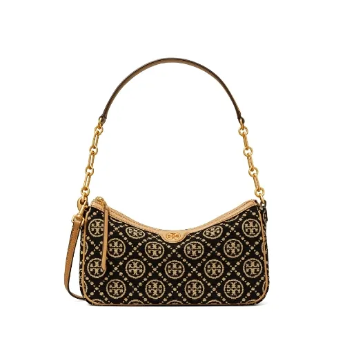 TORY BURCH T MONOGRAM STUDIO 小号雪尼尔鳗鱼皮腋下包