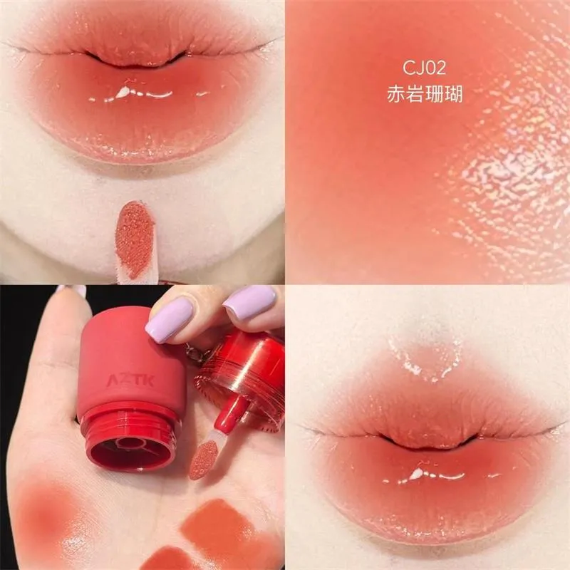 AZTK随行双色水嘟嘟唇冻显白水光不沾杯唇蜜口红镜面唇釉 规格:CJ02 赤岩珊瑚 2.5g+2.5g