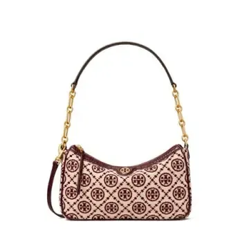 TORY BURCH T MONOGRAM STUDIO 小号雪尼尔鳗鱼皮腋下包