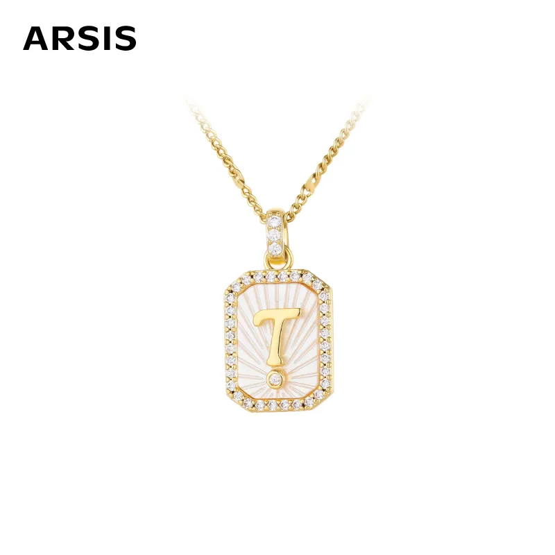 ARSIS 浮雕字母盾牌项链金色（T）