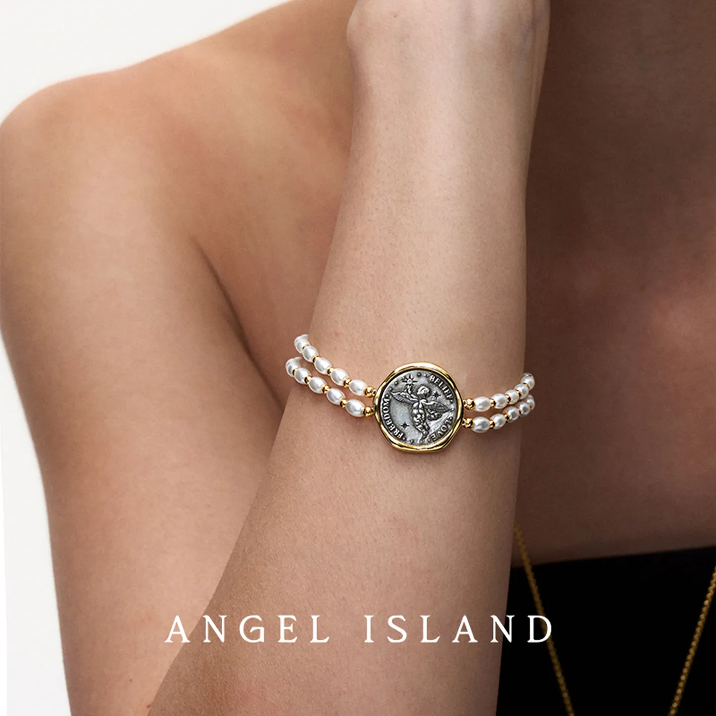 ANGEL ISLAND 天使岛 【葛夕同款】 天使幸运古币系列手链 金色
