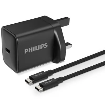 Philips 30W Fast Charge Wall Charger & 65W USB C to C 1 Meter Cable Set