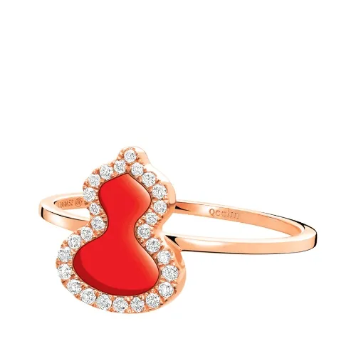 Qeelin Petite Wulu 18K 玫瑰金钻石及红玛瑙戒指
