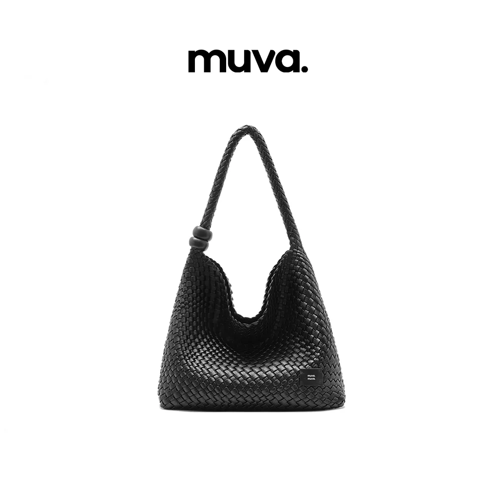 Muva Muva 大容量编织托特包通勤新款时尚设计感单肩包 暮色黑