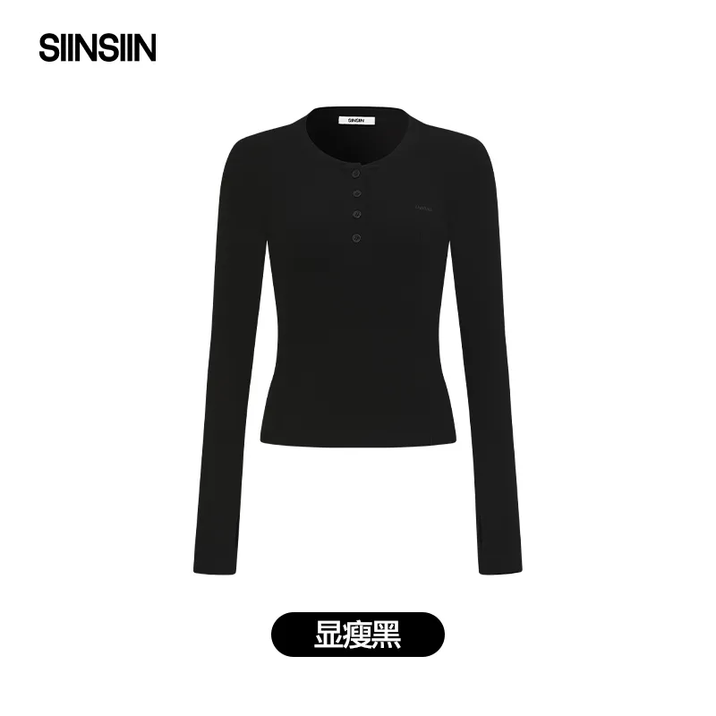 siinsiin亨利领修身长袖T恤内搭打底衫SB2ND04003 规格:显瘦黑;尺码:XL