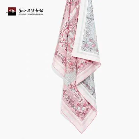 博市集 十里红妆系列方巾-粉蓝色 85*85cm 100%桑蚕丝