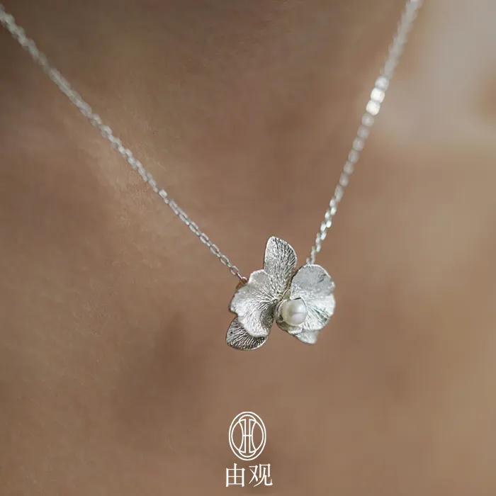 UNIGANCE.Z 由观 蝴蝶兰项链 淡水珍珠/925银 白/银