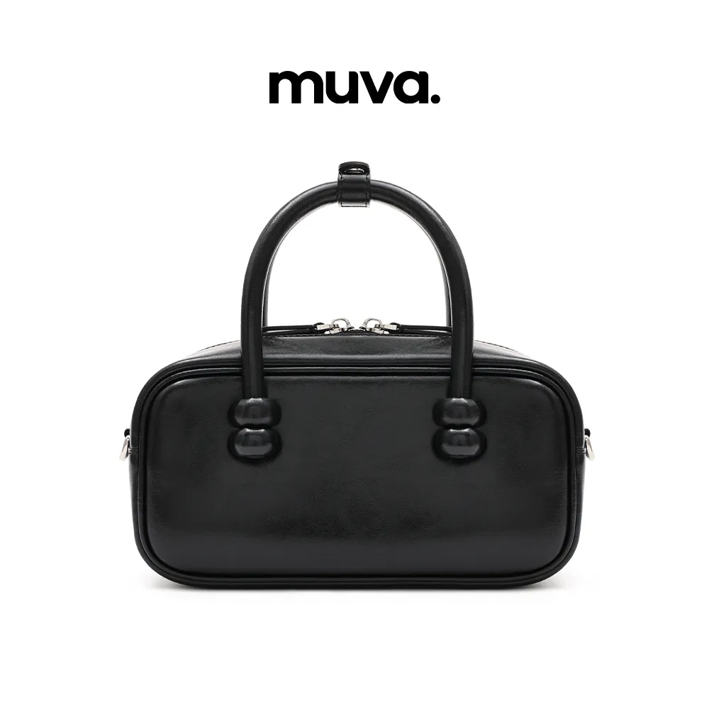 Muva Muva 波士顿包包 秋冬时尚百搭真皮手提包 暮色黑