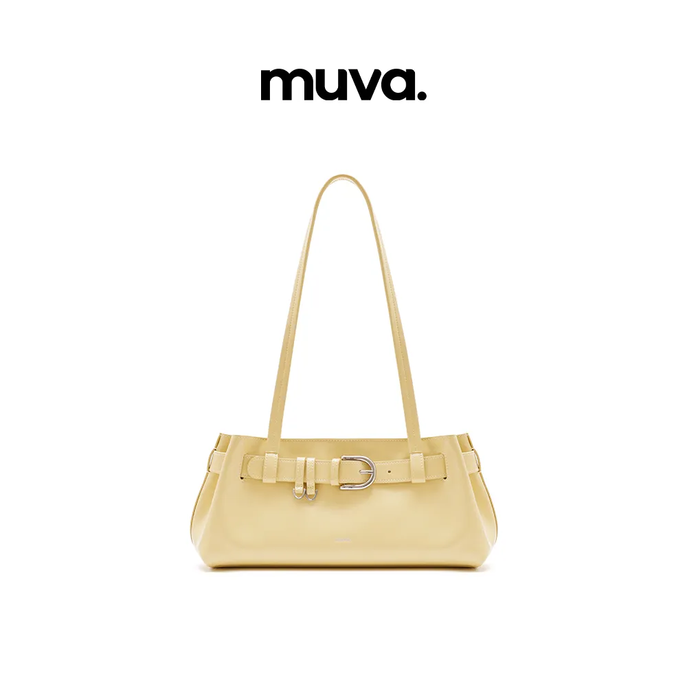 Muva Muva 真皮腋下包机车风简约单肩包 奶油黄