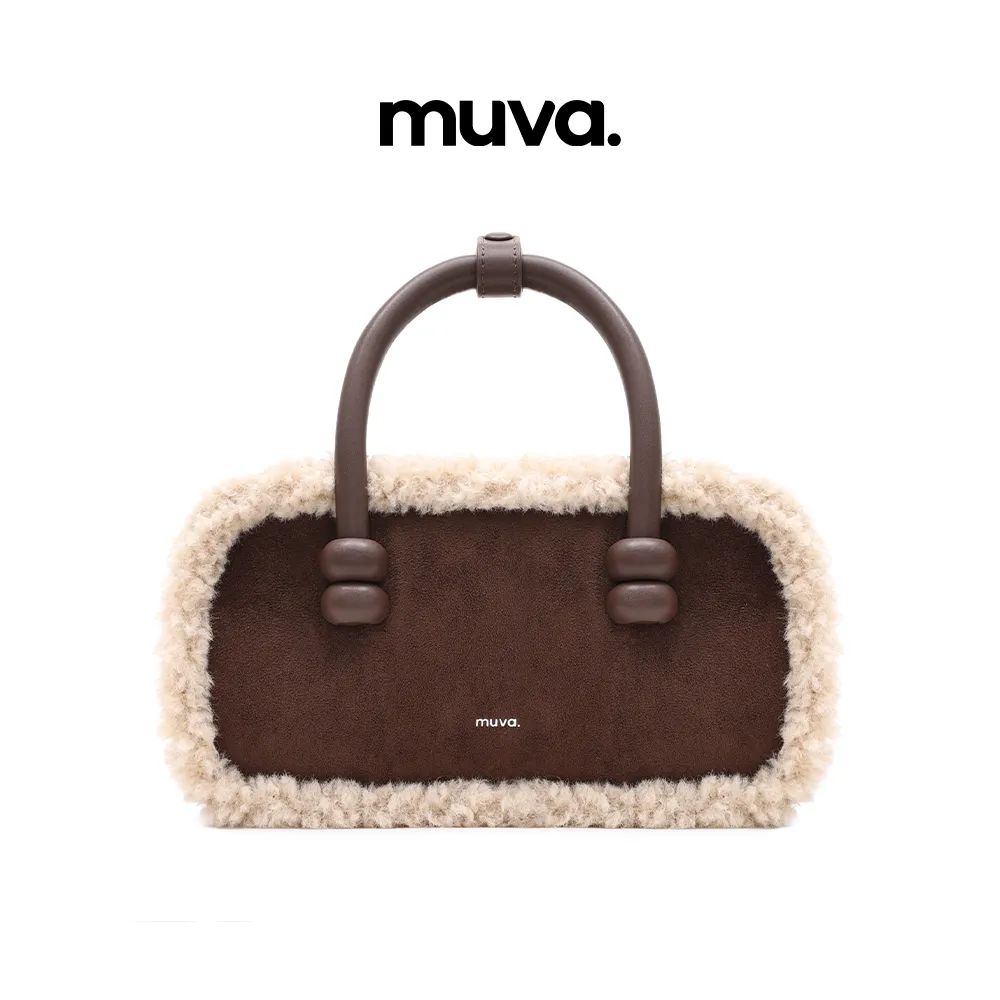 Muva Muva 棉花糖珠珠手提包秋冬可斜挎单肩 咖啡棕