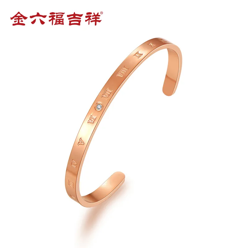 金六福吉祥钛钢真钻罗马文手镯礼盒装送礼送女友SLTG20004 规格:钛钢 天然钻石