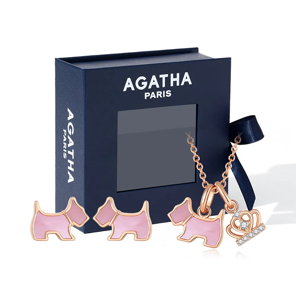 AGATHA 瑷嘉莎 皇冠小狗项链+小狗耳饰套装