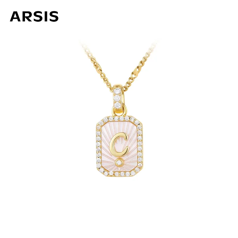 ARSIS 浮雕字母盾牌项链金色（C）