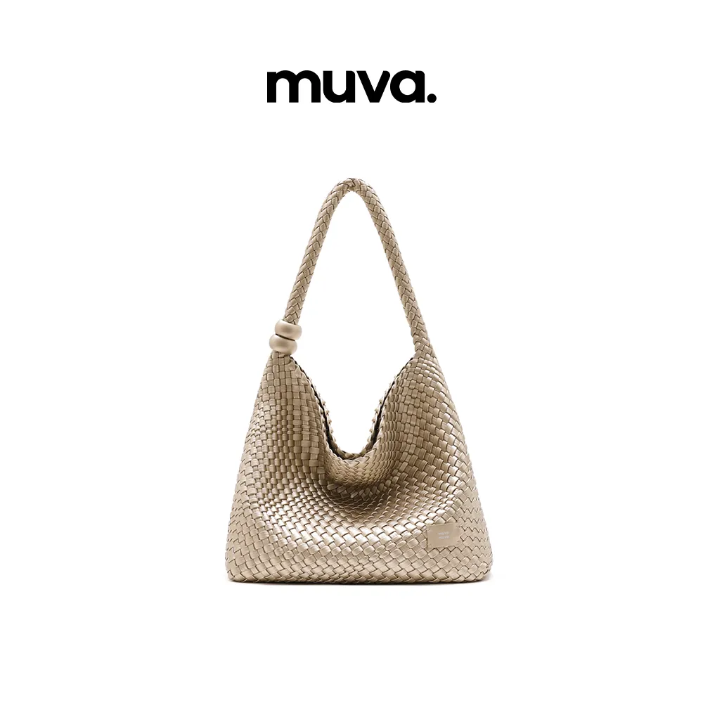 Muva Muva 大容量编织托特包通勤新款时尚设计感单肩包 香槟金