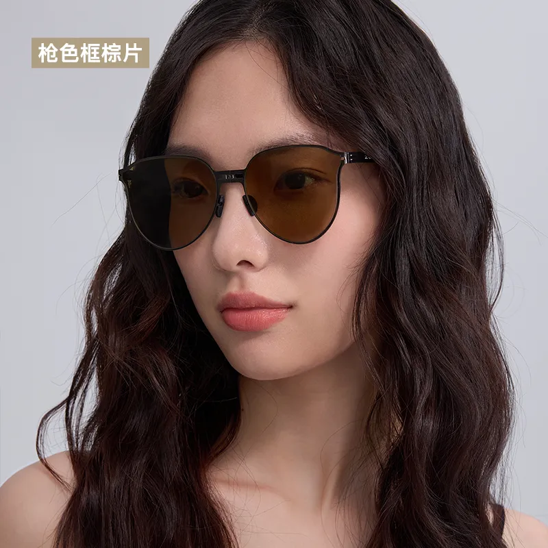 韩国zauo防晒折叠太阳镜复古款防晒折叠墨镜防紫外线偏光眼镜男女显脸小复古款太阳眼镜 规格:复古款 枪色框棕片
