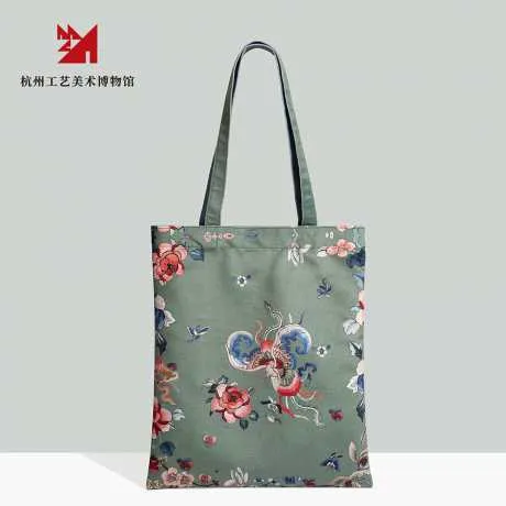 博市集 福来运转系列帆布包-花间梦（蓝绿色） 聚酯纤维 34*40cm
