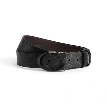 蔻驰 经典标志标志性搭扣可剪裁双面腰带 经典标志/暗红色 38mm 50%PVC人造革（正面）50%牛皮（背面）