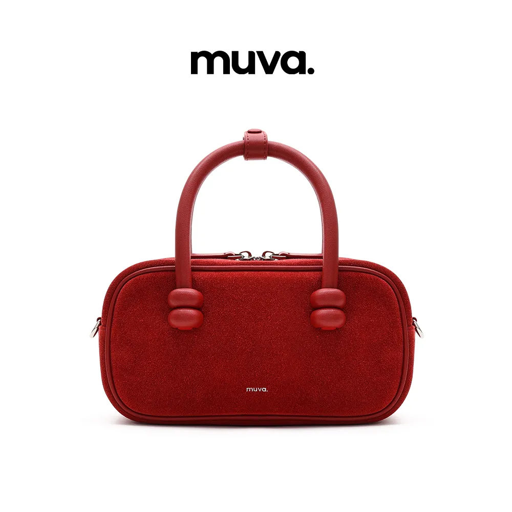 Muva Muva 真皮单肩包牛皮绒手提袋秋冬质感斜挎包单肩包 派对红