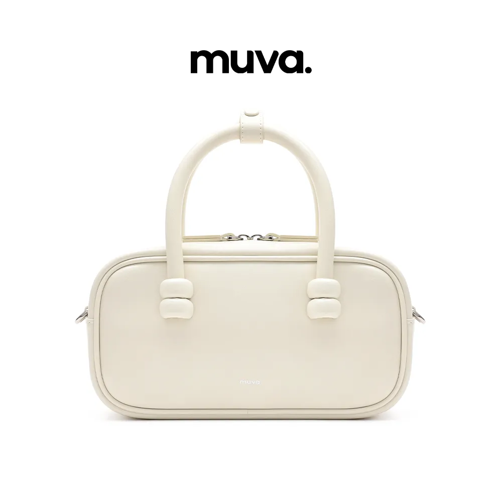 Muva Muva 波士顿包包 秋冬时尚百搭真皮手提包 奶昔白