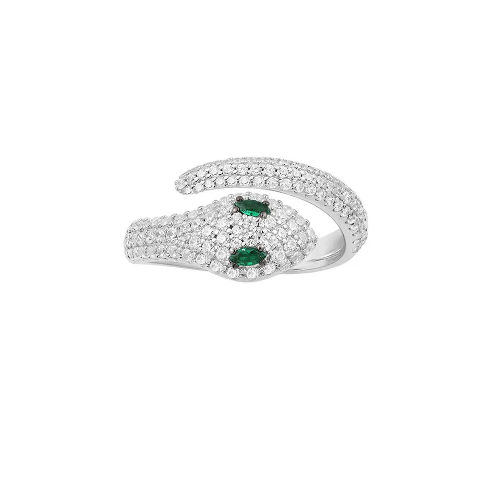 APM MONACO 灵蛇开口戒指饰绿色石粒 银白色 54