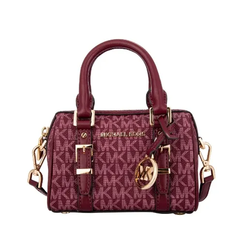 Michael Kors Bedford 超小号老花斜挎包 人造革/牛剖层皮革 深浆果红