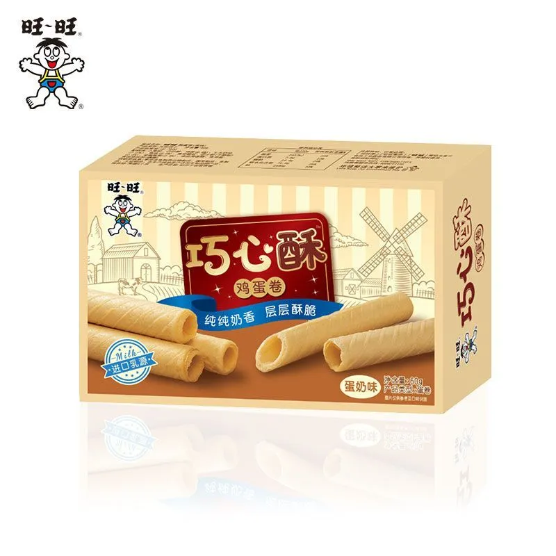 wangwang 旺旺 甄蛋卷巧心酥鸡蛋卷60g*4薄脆饼干休闲零食糕点早餐牛奶奶油味食品 盒装