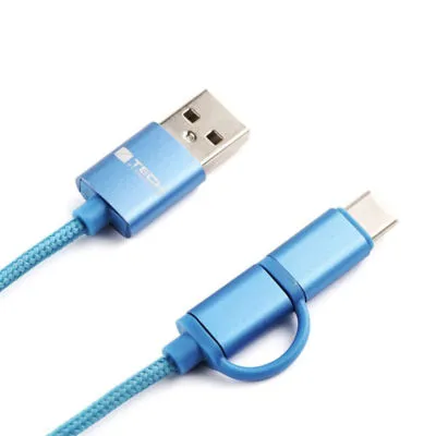 蓝旅TRAVEL BLUE二合一手机数据线微型MICRO USB带USB C接口传输充电线