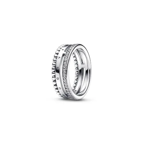 Pandora Signature系列徽标,Pavé密镶,珠饰三合一戒指