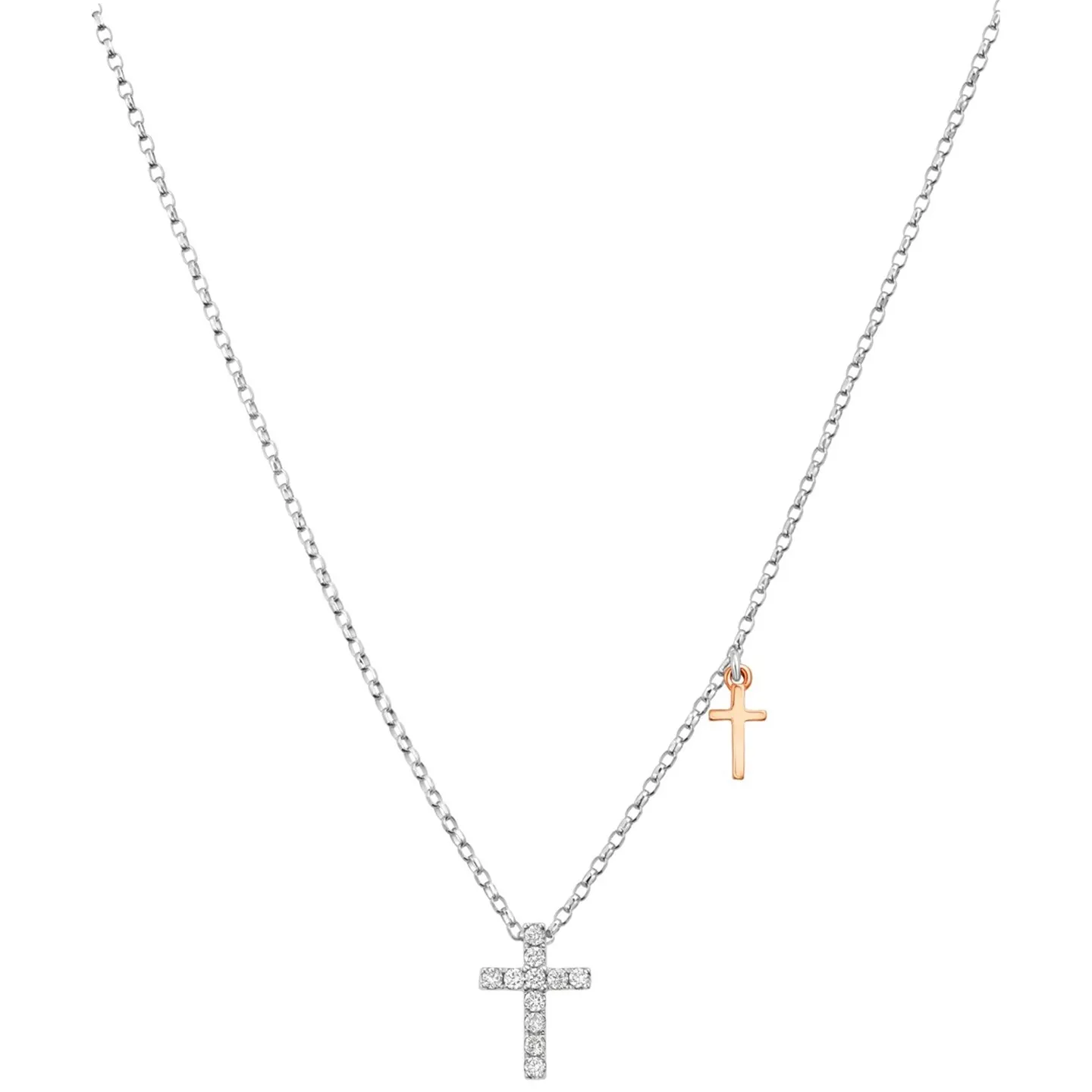 Classic Faith White Gold Duo Cross Necklace