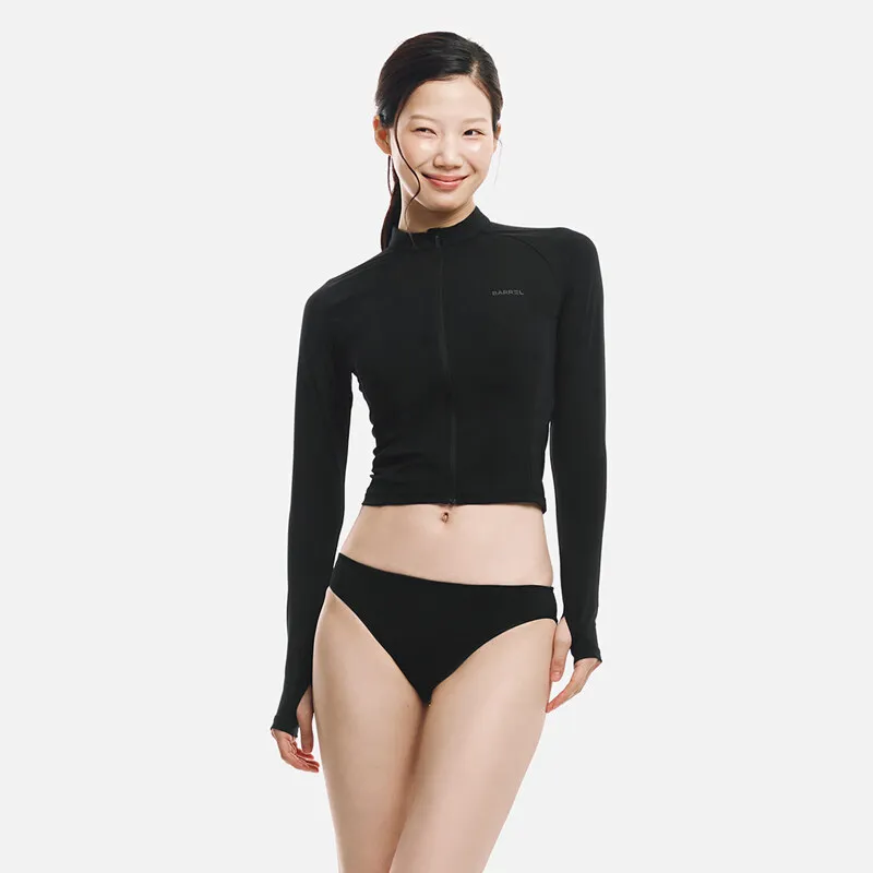 BARREL WOMEN ESSENTIAL CROP ZIPUP RASHGUARD BLACK