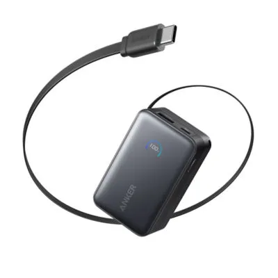 Anker Nano Power Bank 10000mAh 45W with Built-In Retractable USB-C Cable A1638