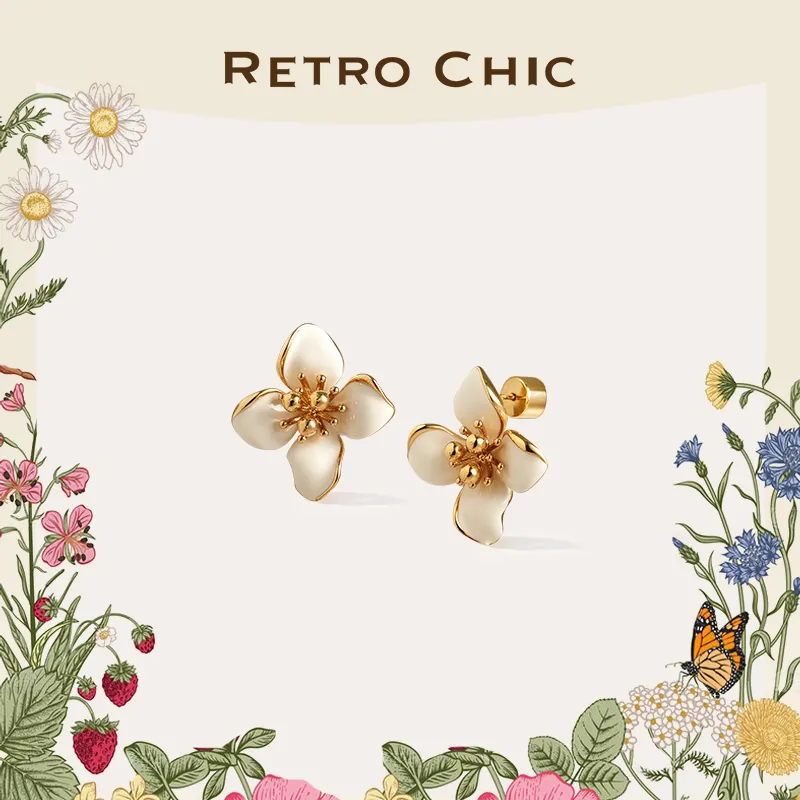 RETRO CHIC RETRO CHIC 白色四瓣花耳环 意大利复古时尚首饰
