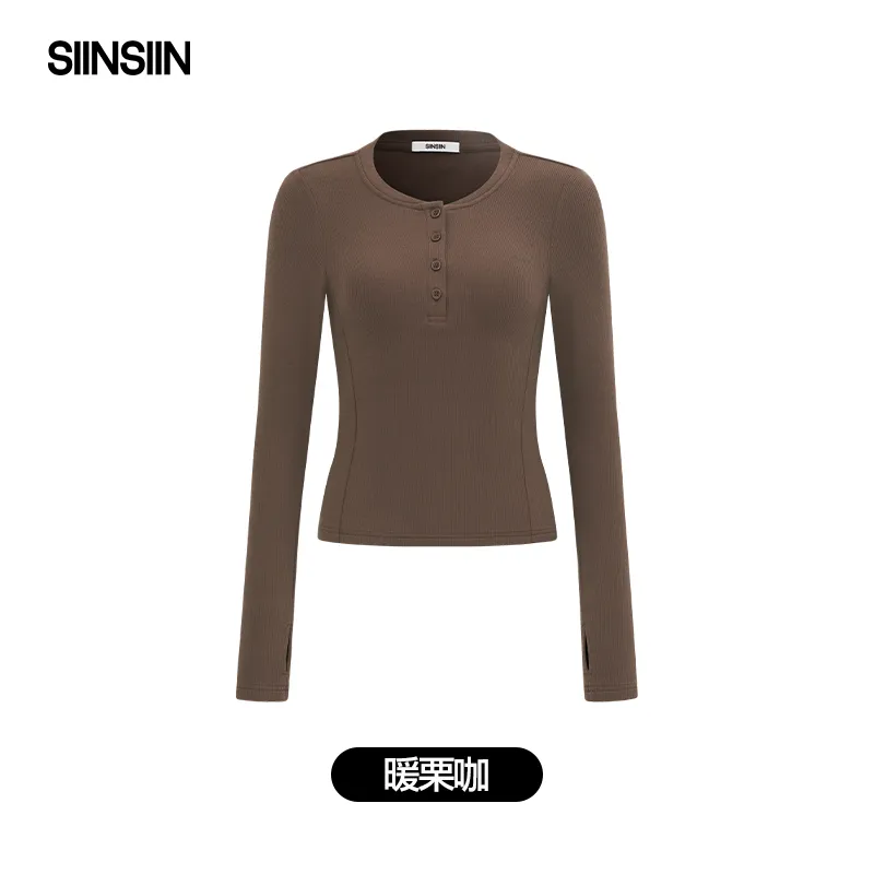 siinsiin亨利领修身长袖T恤内搭打底衫SB2ND04003 规格:暖栗咖;尺码:L