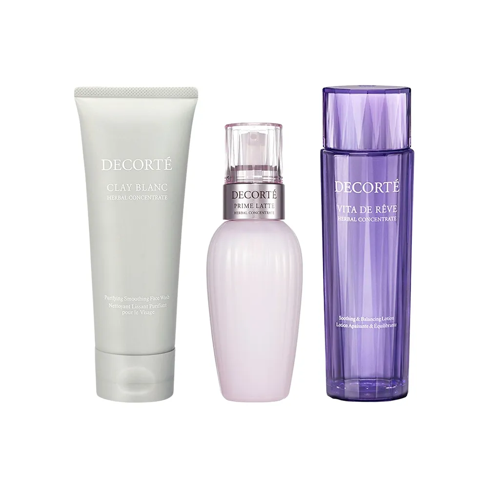 DECORTÉ 植萃精华保养三件套装 黛珂白泥植萃洗颜霜160ml+黛珂草本植萃精华水150ml+黛珂牛油果植萃乳液150ml